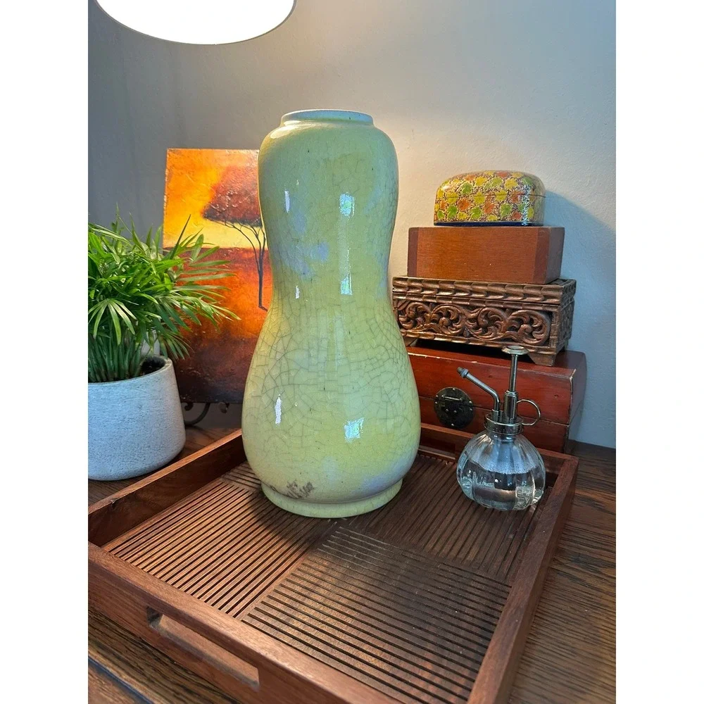 Vintage Ernestine of Salerno Italian Ceramic Lamp Yellow Crackle Glaze 14.5